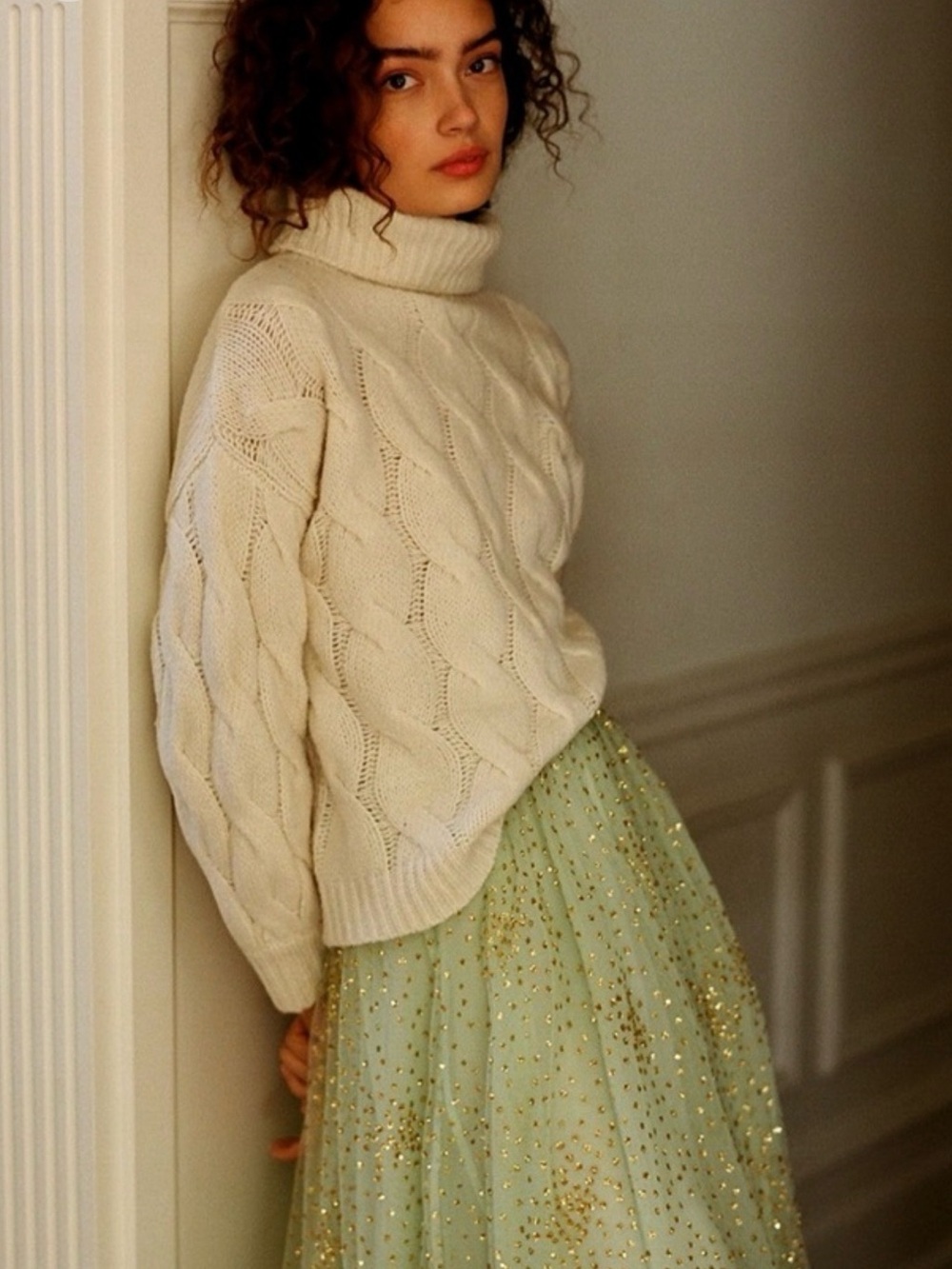 Anthropologie Mint Green Tulle Skirt with Gold Sparkle - Picture 10 of 10